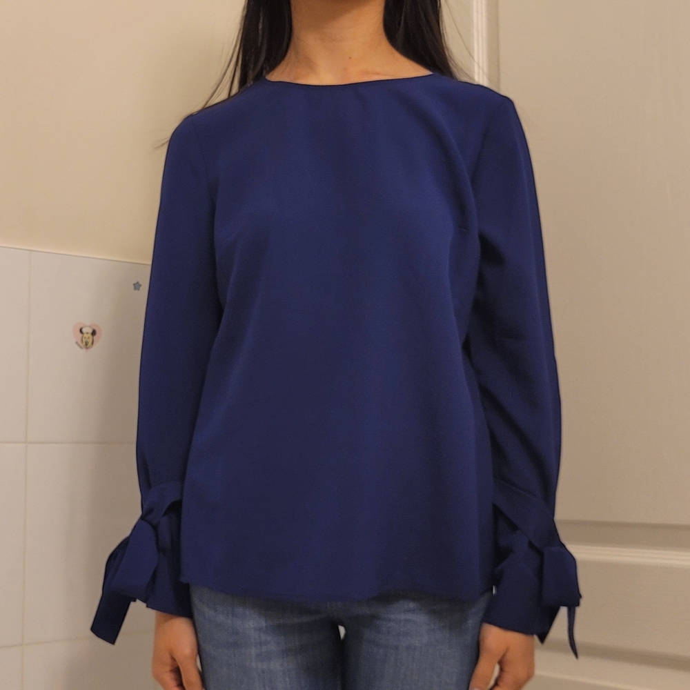 Banana Republic Navy Chiffon Top with Bow Detail